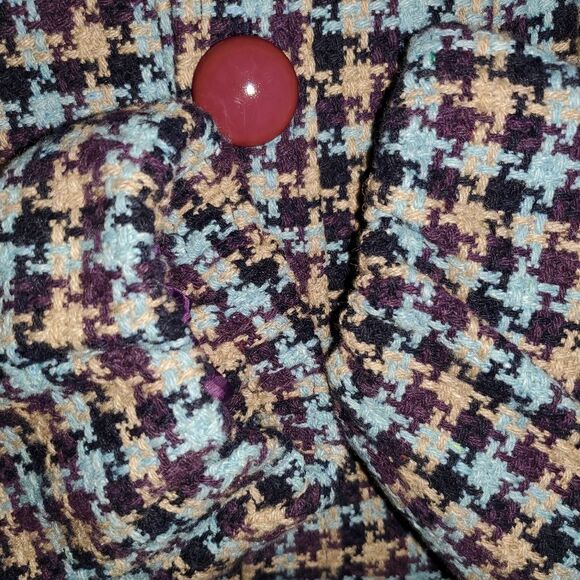 Chloe Houndstooth Plaid Tweed Purple Blue Girls Teen Jacket Coat Large or XL - Picture 3 of 12